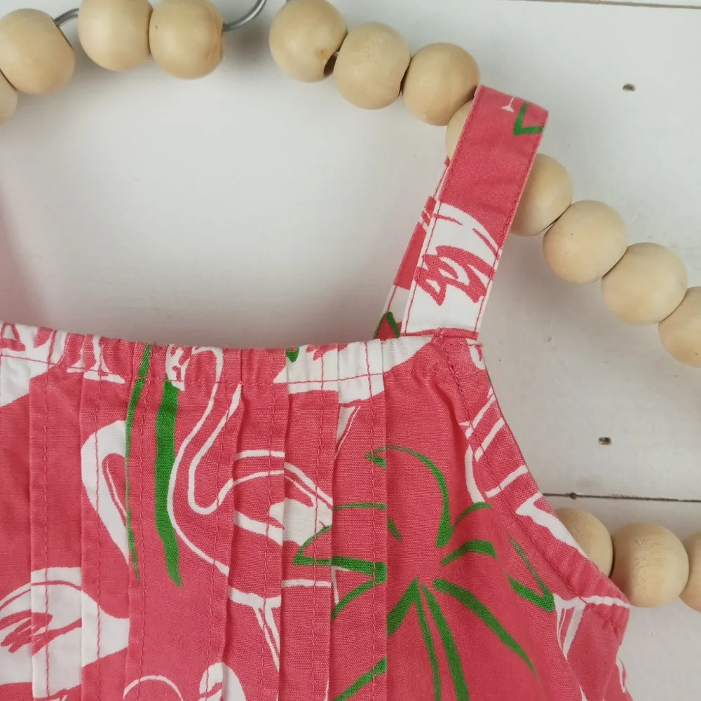 Gymboree girls size 3 pink with white and green flamingo top elastic and pleated